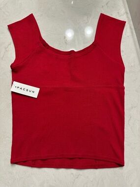 PacSun Women's Red Square Neck Ribbed Top, M, NWT